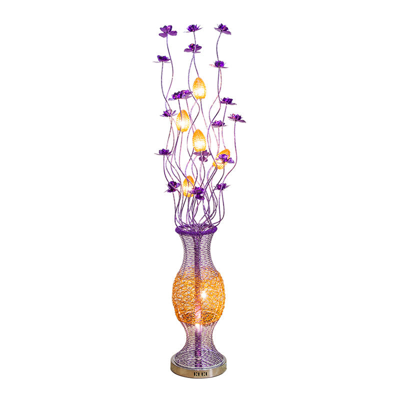 Led Aluminum Bloom Floor Lamp: Decorative Vine Shape With Purple Vase Pedestal - Reading Light
