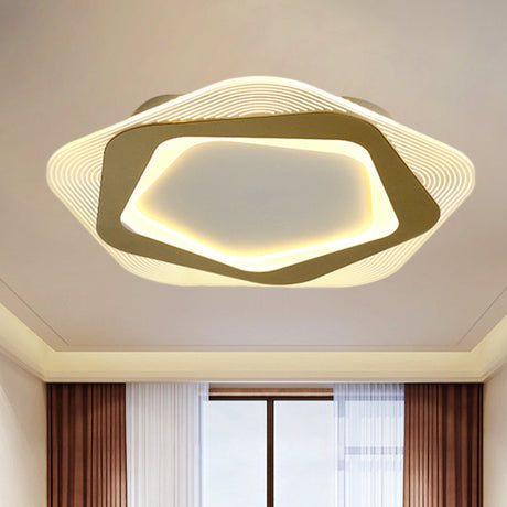 Modern Gold Metal Flush Mount Ceiling Light: Hexagon/Pentagon Shape Led 18/21.5 Width - Perfect For