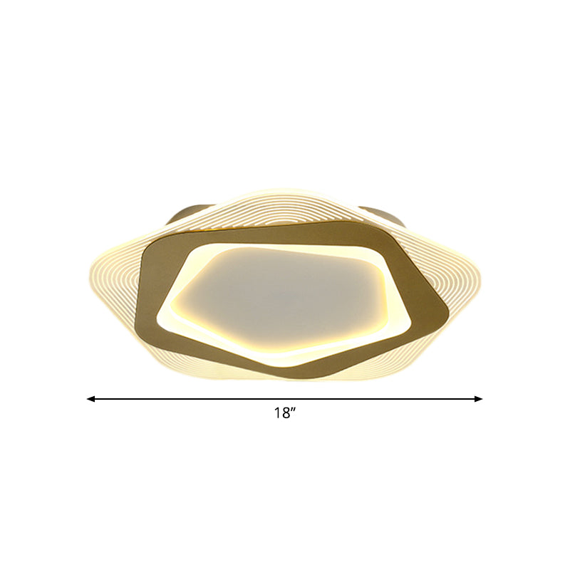 Modern Gold Metal Flush Mount Ceiling Light: Hexagon/Pentagon Shape Led 18/21.5 Width - Perfect For