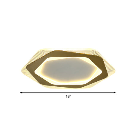 Modern Gold Metal Flush Mount Ceiling Light: Hexagon/Pentagon Shape Led 18/21.5 Width - Perfect For