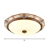 Antiqued Milk Glass Led Flushmount Lamp For Living Room Brown Cap Shape Ceiling Fixture -