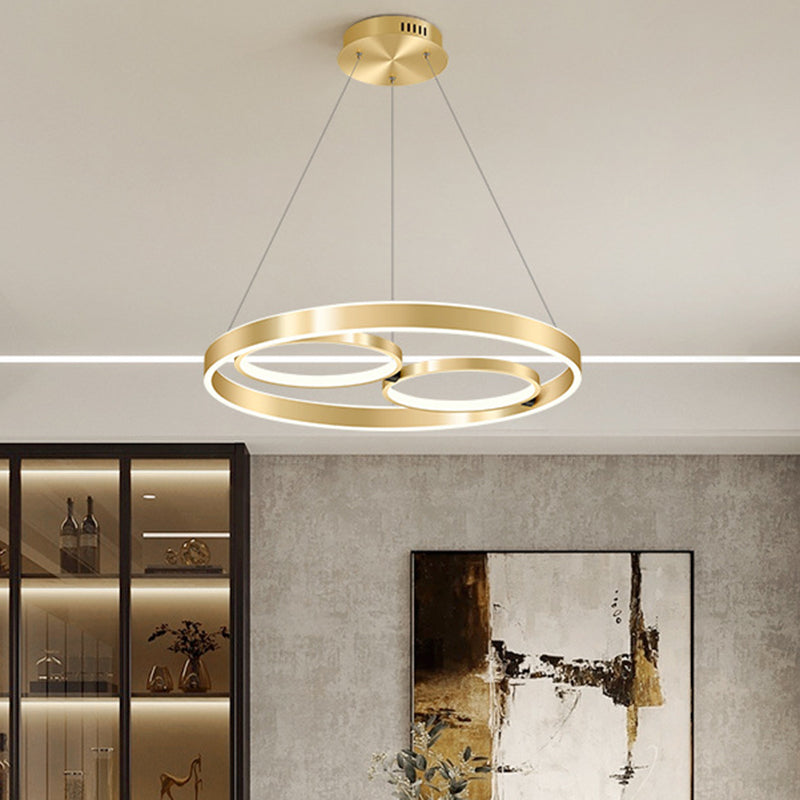 Modern Gold 3-Ring Led Chandelier Light For Dining Room Ceiling - Simplicity Design With Warm/White