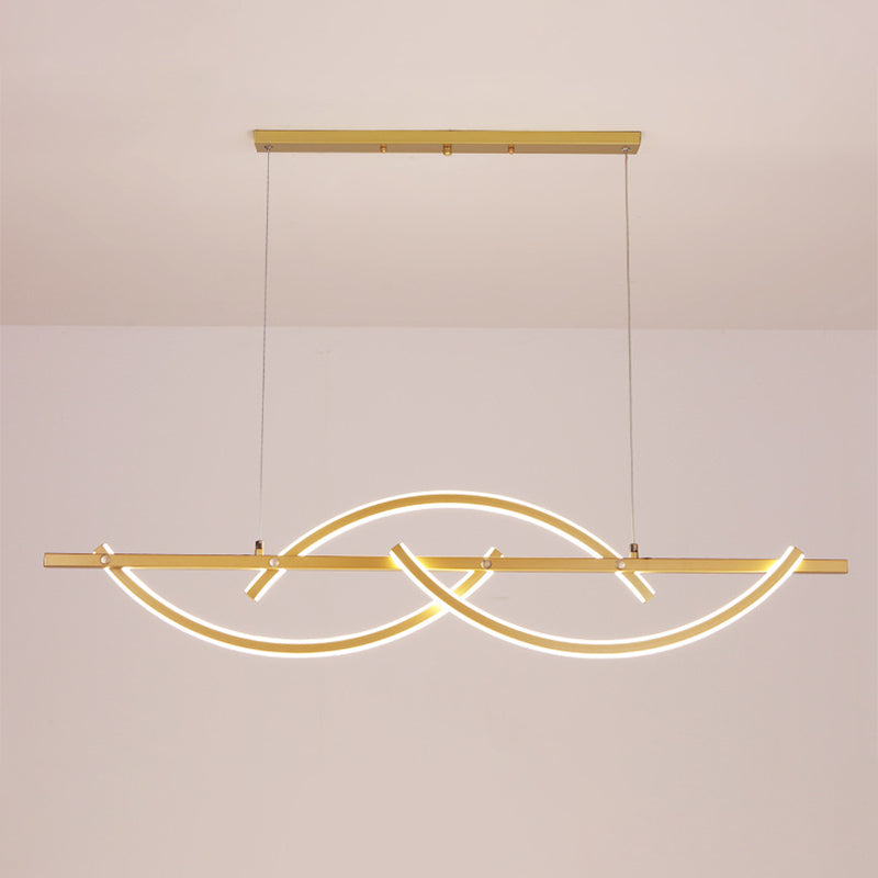 Modern Metal LED 3-Arched Line Restaurant Chandelier in Black/Gold - Warm/White Light