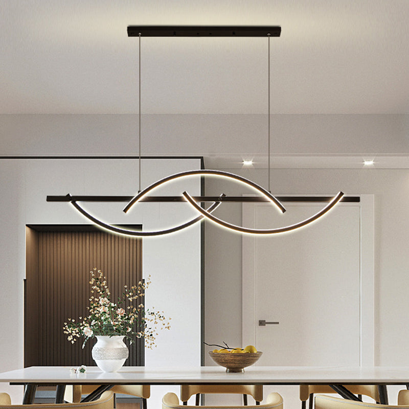 Minimalistic Metal Led Restaurant Chandelier In Black/Gold With 3-Arched Lines Warm/White Light