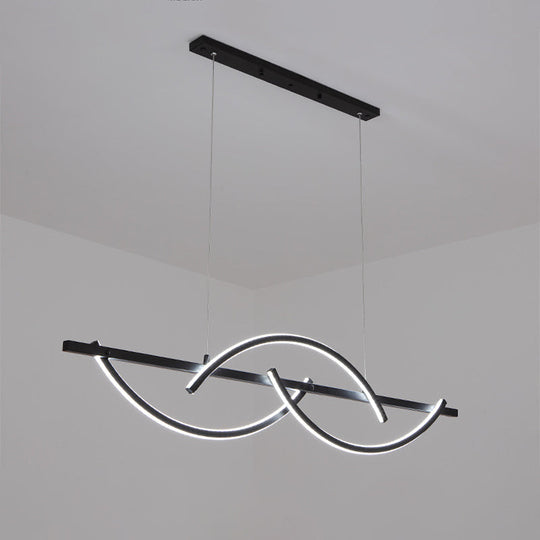 Minimalistic Metal Led Restaurant Chandelier In Black/Gold With 3-Arched Lines Warm/White Light