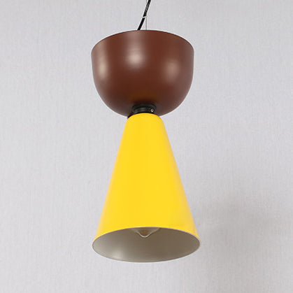 Nordic Double Cone Ceiling Pendant Light - 1 In Green/Pink Blue/Black Or Brown/Yellow Brown-Yellow