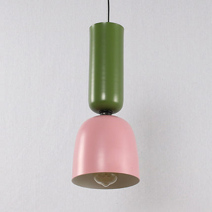 Nordic Metal Double Cone Ceiling Pendant Light - Stylish 1 Light Hanging Light in Green/Pink, Blue/Black, or Brown/Yellow