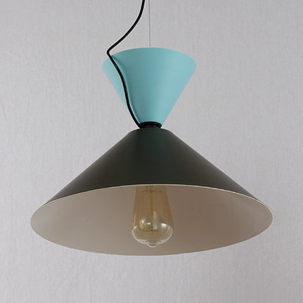 Nordic Double Cone Ceiling Pendant Light - 1 In Green/Pink Blue/Black Or Brown/Yellow Blue-Black