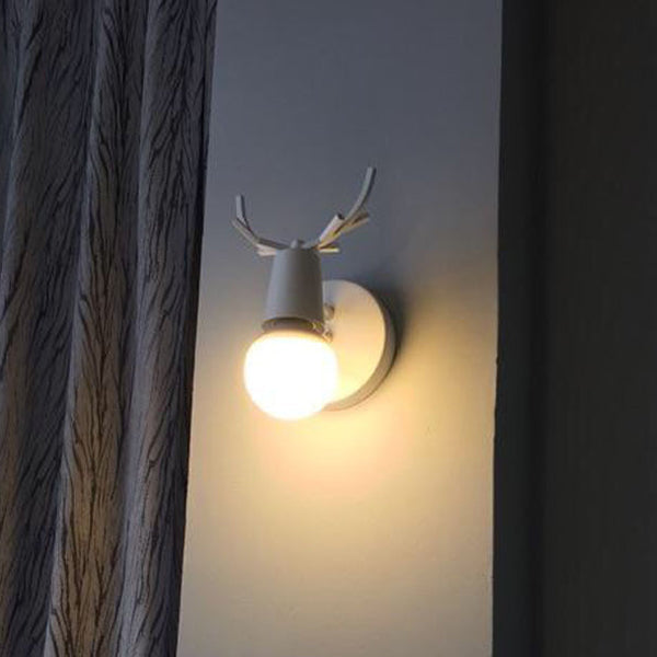 Nordic Stylish Black/White Antler Wall Sconce - Bedroom Metal Lamp With 1 Bulb White