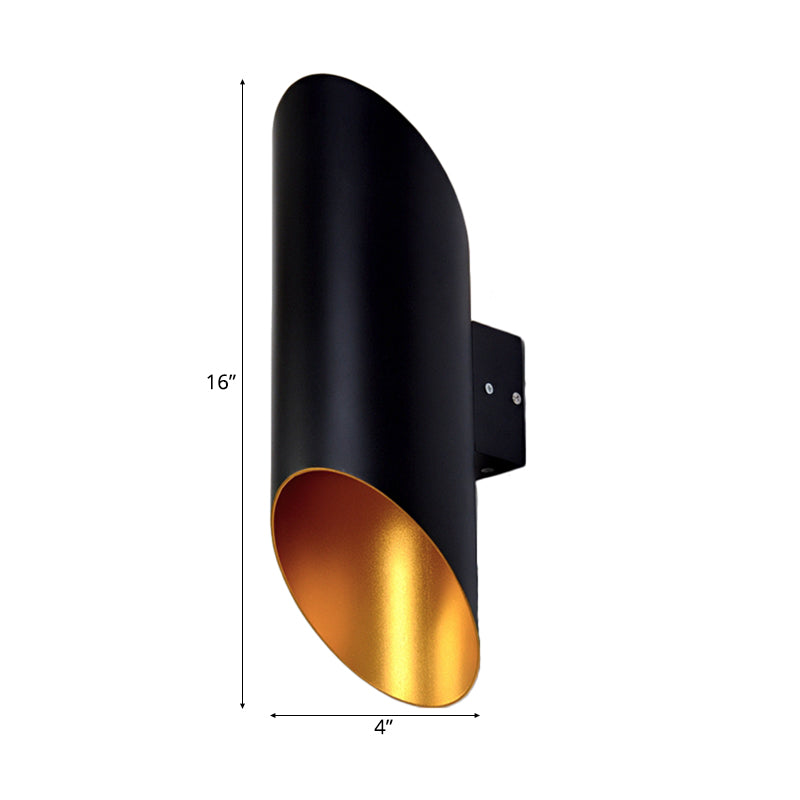 2-Light Stairway Sconce With Metallic Tube Shade - Black Wall Mounted Fixture