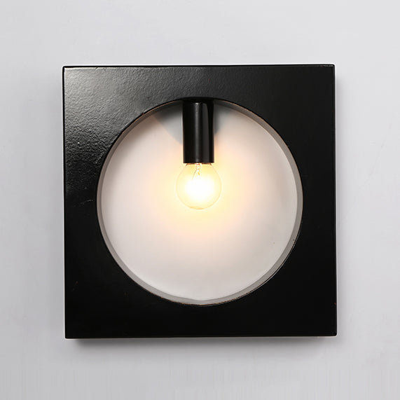 Contemporary Metal Wall Sconce Lamp With Squared/Rounded Shade - 1-Light Bathroom Lighting In
