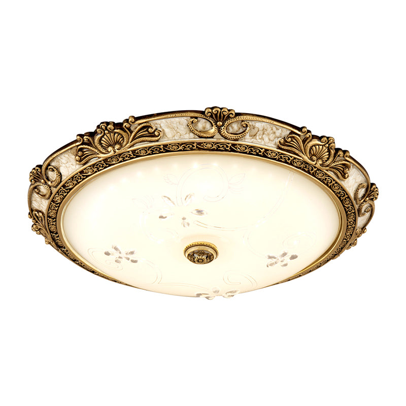 Country Style Veined Glass Flush Mount Lamp With Led Lighting In Brass - Available 3 Sizes And