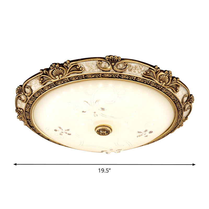 Country Style Veined Glass Flush Mount Lamp With Led Lighting In Brass - Available 3 Sizes And