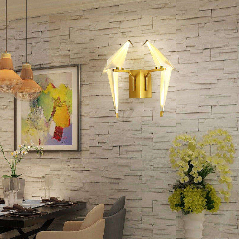 1/2-Light Dining Room Sconce With Birdie Plastic Shade: Modernist White Wall Lamp In Warm/White