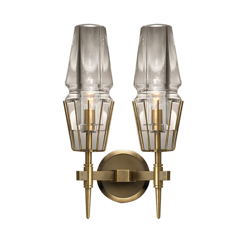 Modern Clear Glass Wall Sconce Tapered Design Gold Finish 1/2 Mount Lights