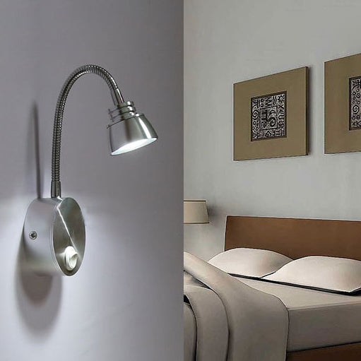 Modern Aluminum Reading Wall Lamp With Adjustable Arm - Led Chrome Light Sconce