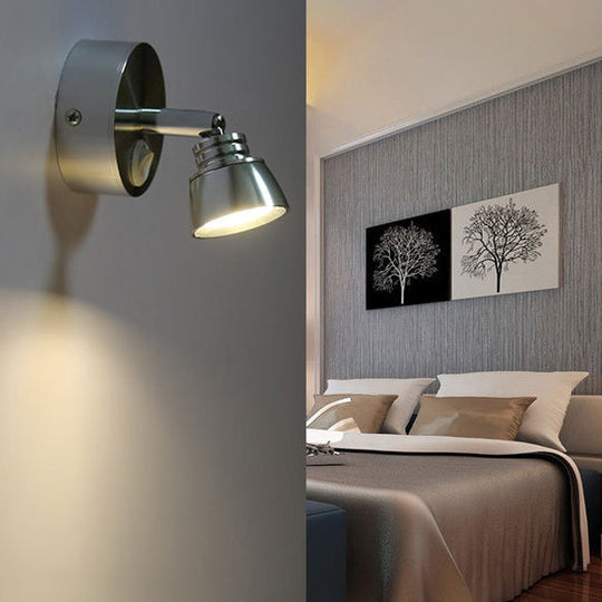 Modern 1-Light Chrome Corridor Wall Sconce With Dome Metal Shade In Warm/White Light / White Switch