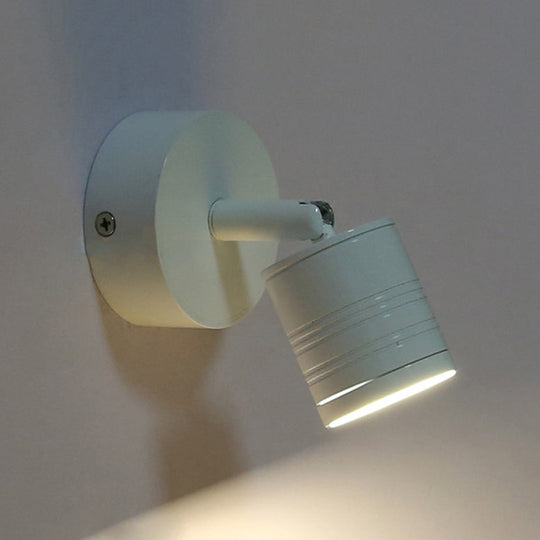 White Cylinder Led Wall Sconce Lamp For Bedside - Simple Style Metal Light Fixture In Warm/White /