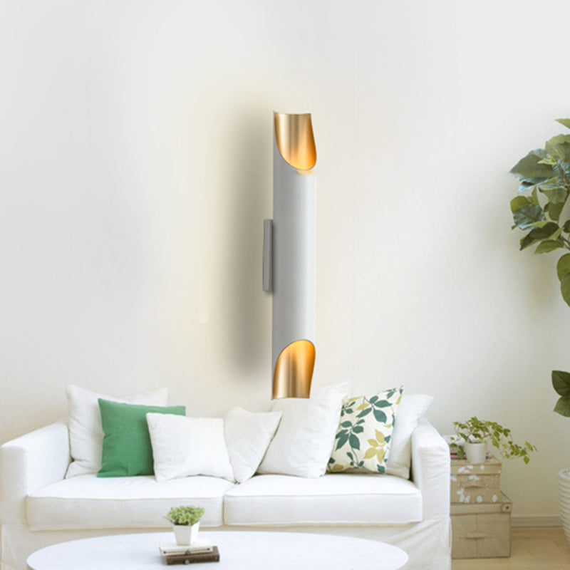 Modern Gold/Black/White Pipe Wall Light Sconce - 2/4 Lights Metal Mounted For Living Room 2 / White
