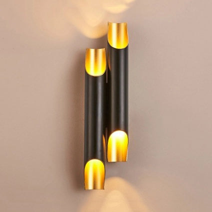 Modern Gold/Black/White Pipe Wall Light Sconce - 2/4 Lights Metal Mounted For Living Room 4 / Black