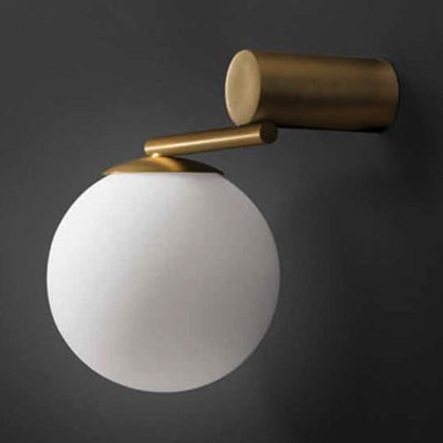 Modern White Glass Sphere Wall Light With Gold Led Fixture