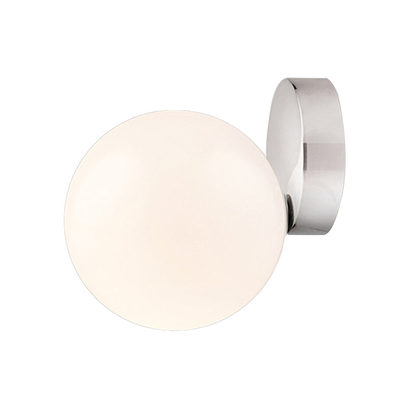 6/8 Round Ball Wall Sconce Modern Style Milk Glass Living Room Light Mounted Lamp With Silver Finish