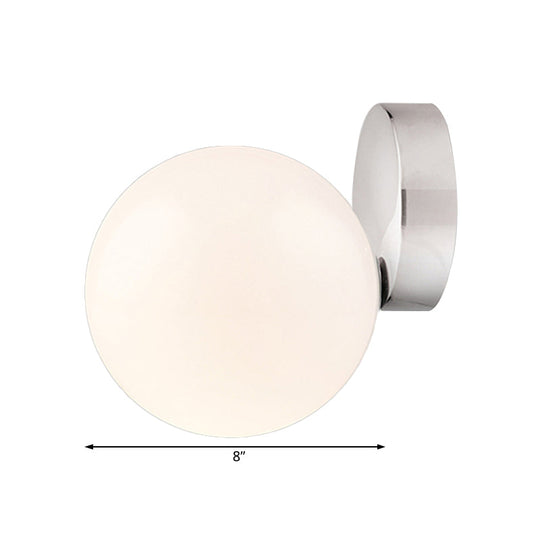 6/8 Round Ball Wall Sconce Modern Style Milk Glass Living Room Light Mounted Lamp With Silver Finish