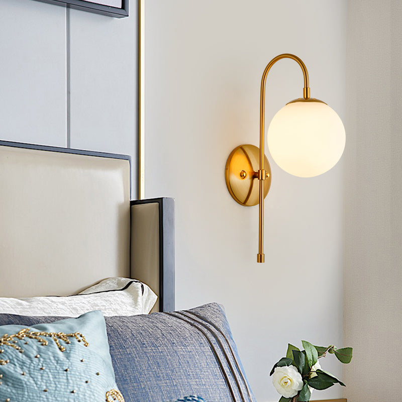 Modern Golden Gooseneck Wall Sconce With Frosted Glass Ball Shade For Bedroom Gold / A