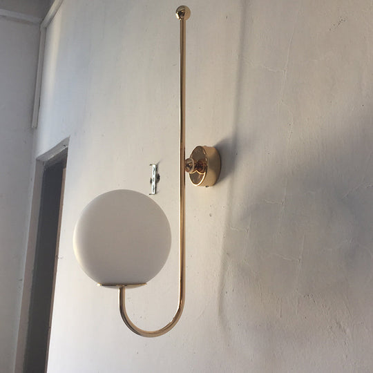 Modern Golden Gooseneck Wall Sconce With Frosted Glass Ball Shade For Bedroom Gold / B