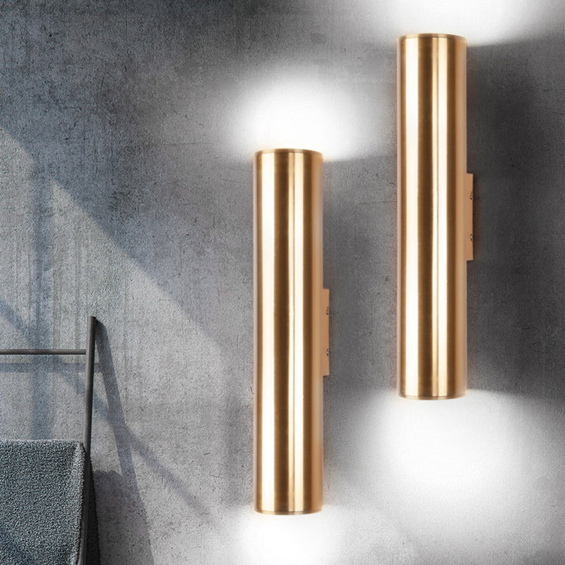 Gold Cylinder Wall Sconce Fixture Modern Style 2/3 Width Led Metal Lamp In For Corridor