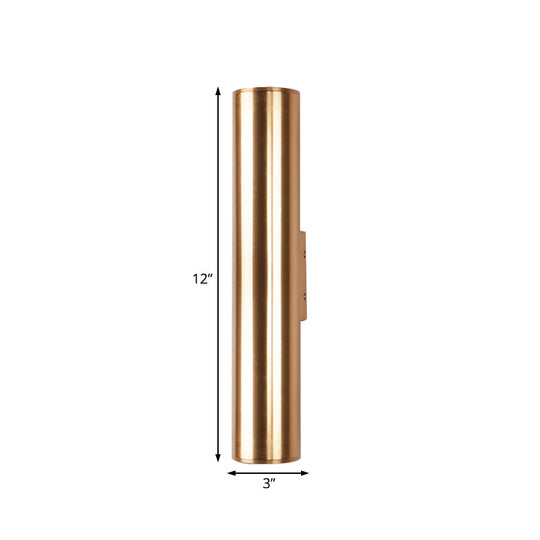 Gold Cylinder Wall Sconce Fixture Modern Style 2/3 Width Led Metal Lamp In For Corridor