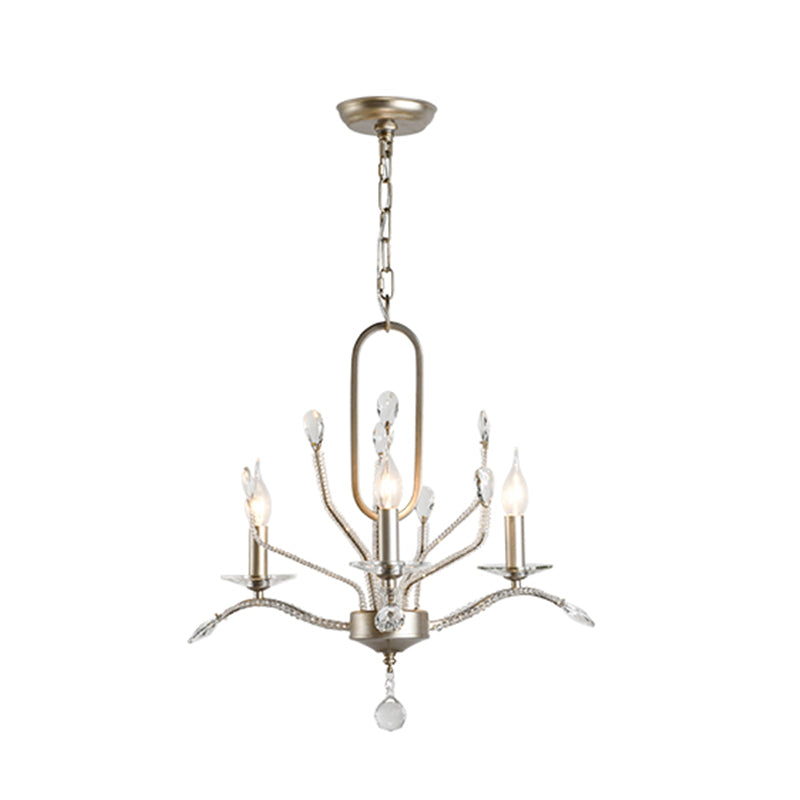 Traditional Crystal Chandelier - Curved Arms 3-Light Silver Ceiling Lamp