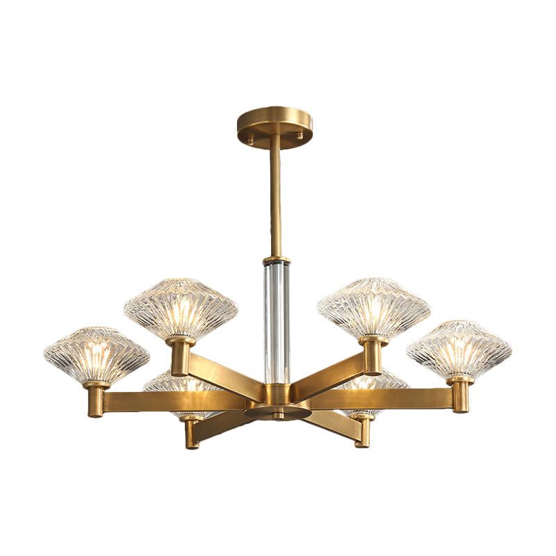 Traditional Crystal Pendant Chandelier With Radial Suspension Lighting - Gold (4/6 Bulbs)