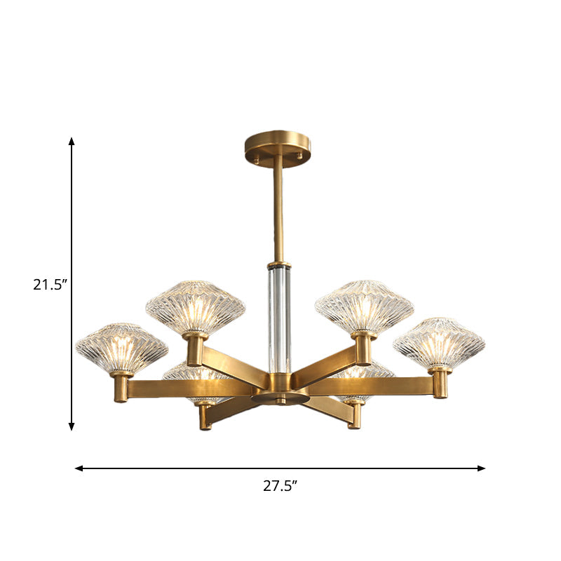 Traditional Crystal Pendant Chandelier With Radial Suspension Lighting - Gold (4/6 Bulbs)