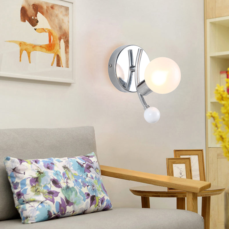 Modern Chrome Sconce With Globe White Glass For Led Living Room Wall Lighting