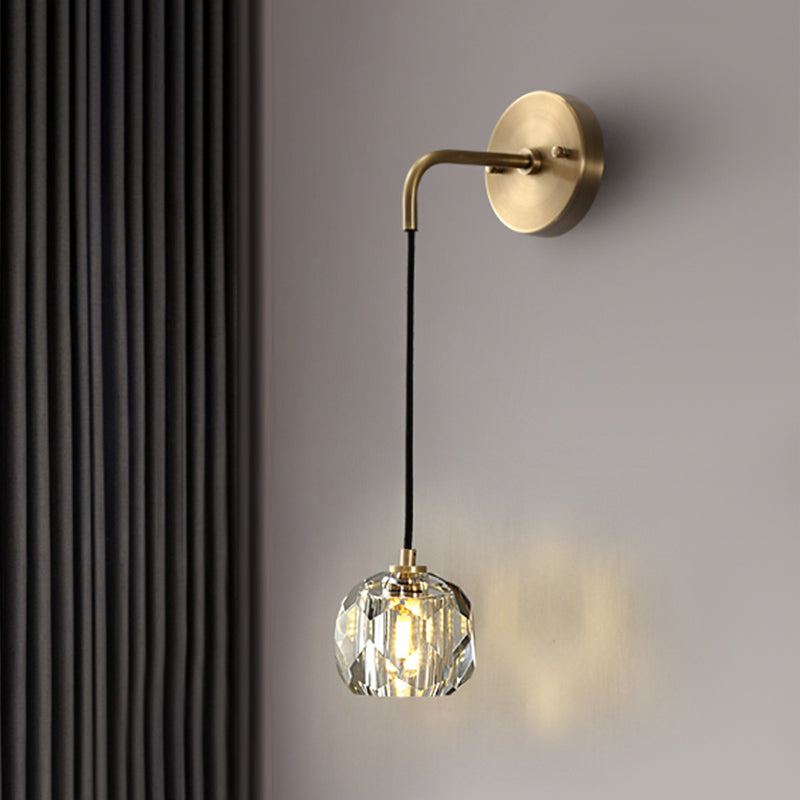 Contemporary Crystal Wall Lamp Gold Globe Sconce Light Fixture