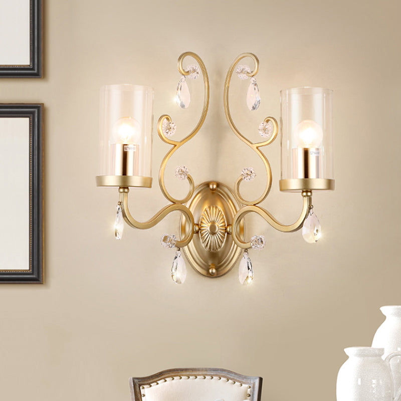 Contemporary Gold Cylinder Glass Wall Sconce Light For Sleeping Room - 1/2 Heads Mounted Lamp 2 /