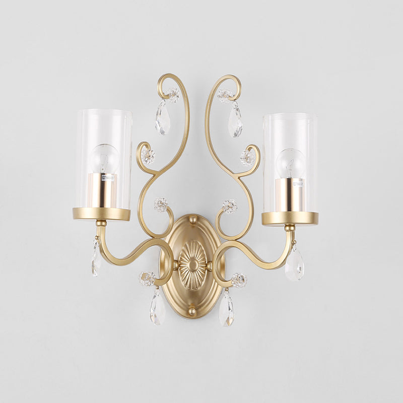 Contemporary Gold Cylinder Glass Wall Sconce Light For Sleeping Room - 1/2 Heads Mounted Lamp