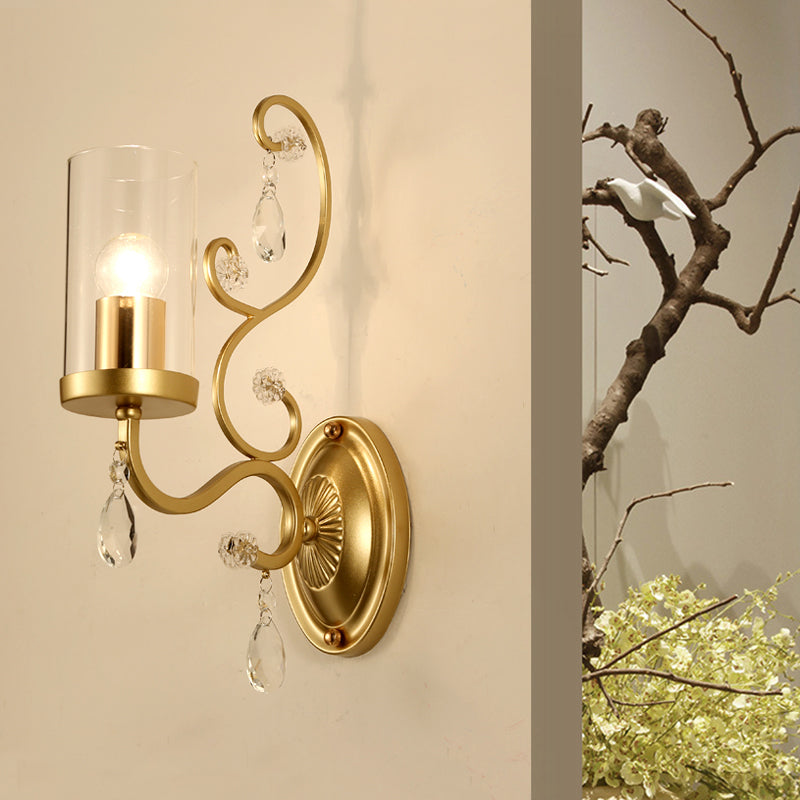 Contemporary Gold Cylinder Glass Wall Sconce Light For Sleeping Room - 1/2 Heads Mounted Lamp 1 /