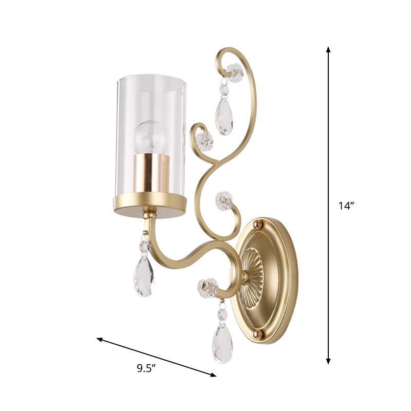 Contemporary Gold Cylinder Glass Wall Sconce Light For Sleeping Room - 1/2 Heads Mounted Lamp