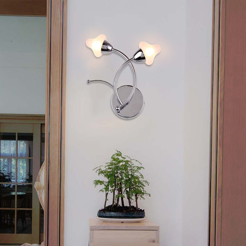 Modernist Mushroom Milk Glass Wall Light With Chrome Led Ideal For Office