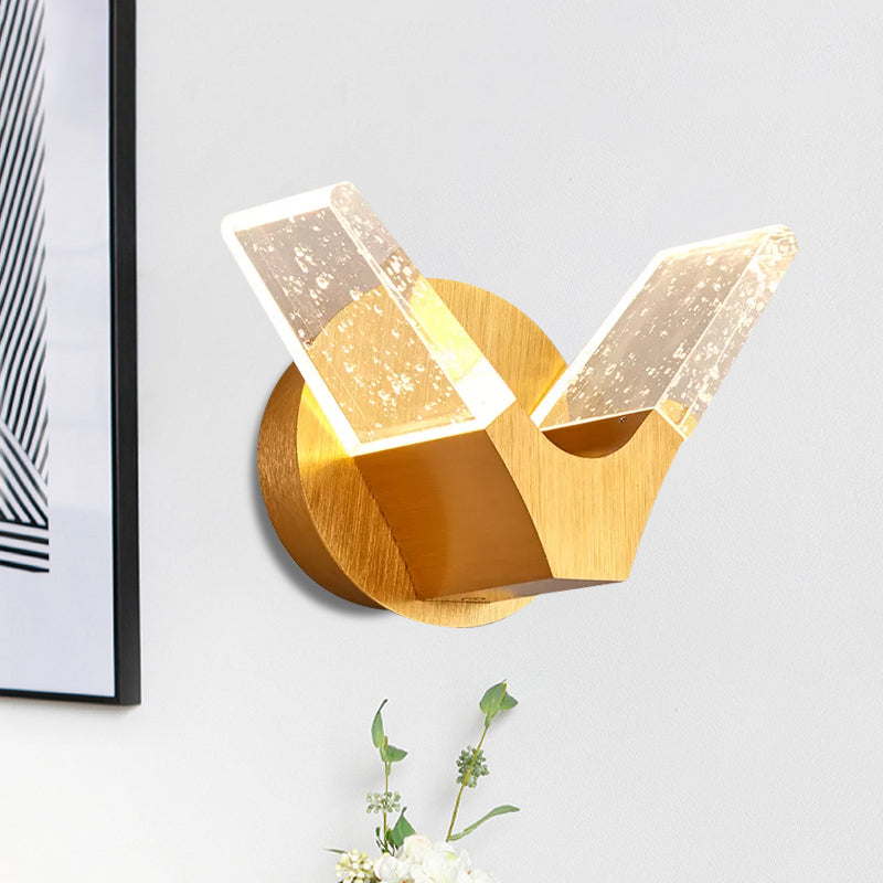Modern Crystal Led Gold Wings Wall Light Fixture For Bedroom - Sleek Mounted Lighting