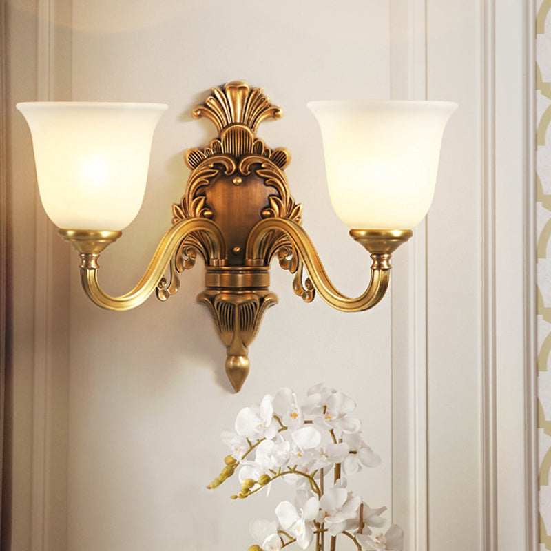 Traditional Milk Glass Bell Wall Light Fixture - 1/2-Head Brass Mount Lighting For Living Room 2 /