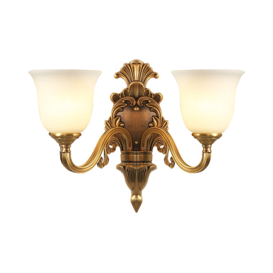 Traditional Milk Glass Bell Wall Light Fixture - 1/2-Head Brass Mount Lighting For Living Room