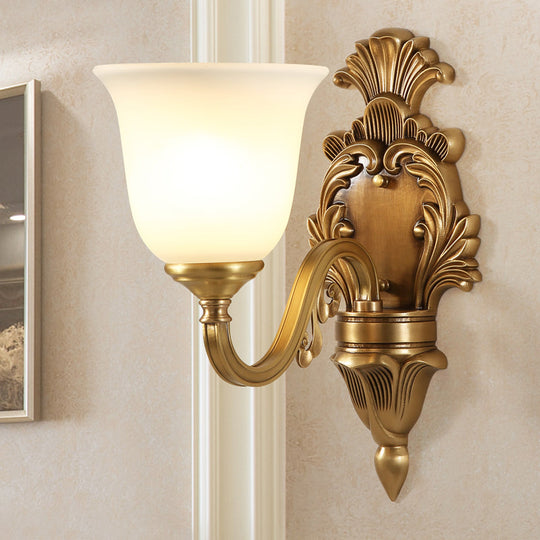 Traditional Milk Glass Bell Wall Light Fixture - 1/2-Head Brass Mount Lighting For Living Room 1 /