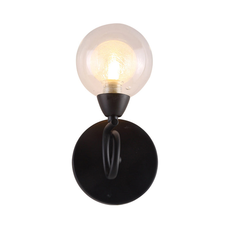 Contemporary Led Wall Sconce Light Fixture - White Glass Round Design (Black Mount)