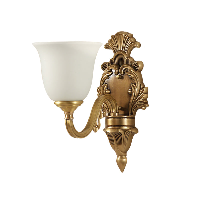 Traditional Milk Glass Bell Wall Light Fixture - 1/2-Head Brass Mount Lighting For Living Room