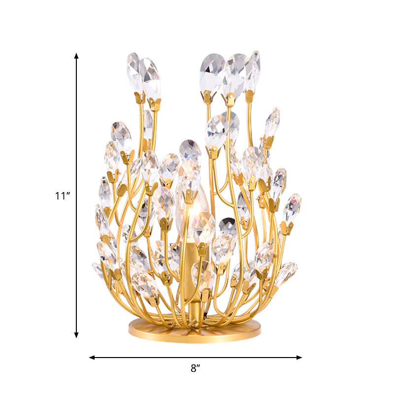 1 Gold Table Lamp With Swirled Arm Crystal Teardrops: Contemporary Bedchamber Night Light