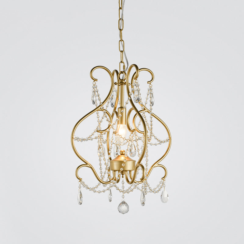 Modern Gold Crystal Beads Pendant Ceiling Lamp With Lantern Design