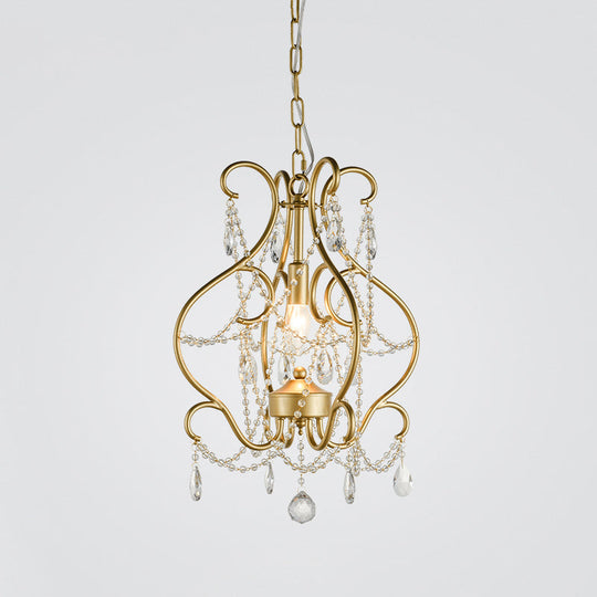 Modern Gold Crystal Beads Pendant Ceiling Lamp With Lantern Design